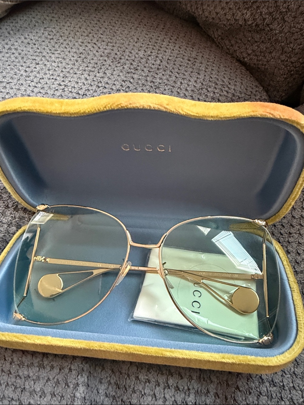 Gucci Women’s Gold Aviator Sunglasses with Green Lenses